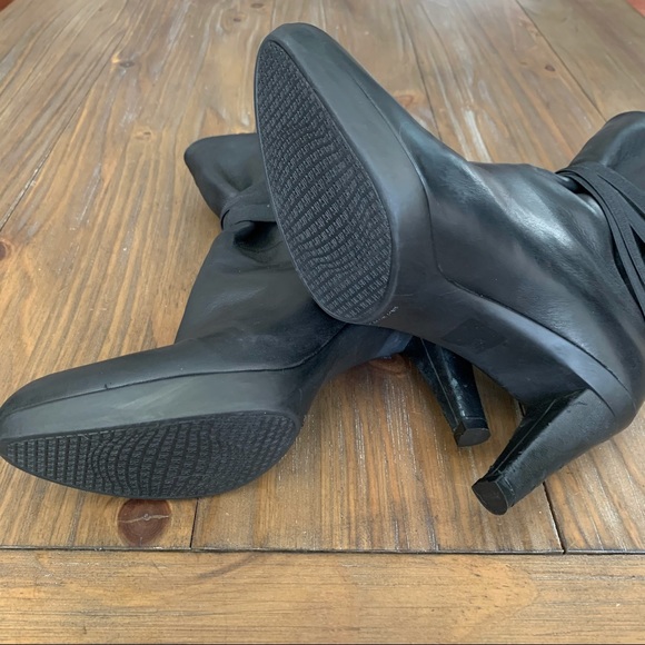 SOLD Stuart Weitzman | Black Leather Elastic-Strap Boot - Picture 13 of 15